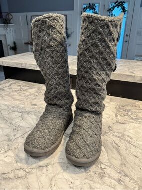 UGG Lattice Cardy Knit Gray Cuffable Tall Winter Boots